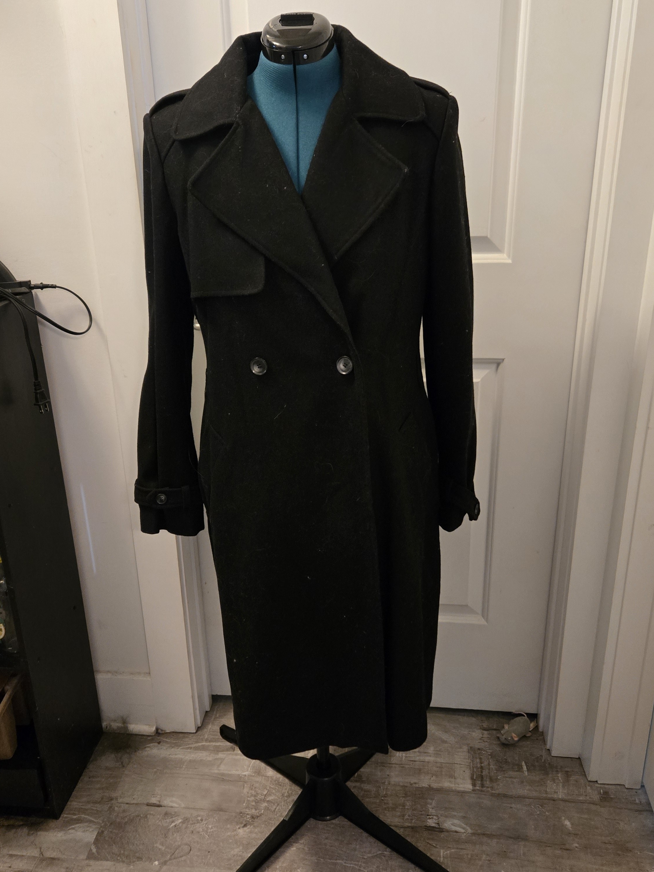 Dkny Black Double-Breasted Wool Pea Coat